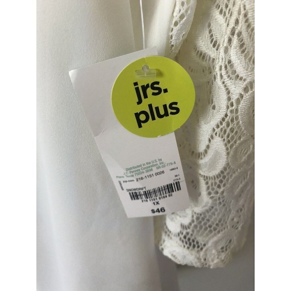NWT Decree Juniors Plus Size 1X Cream Lace Trim Blouse 3/4 Sleeve - Picture 6 of 6